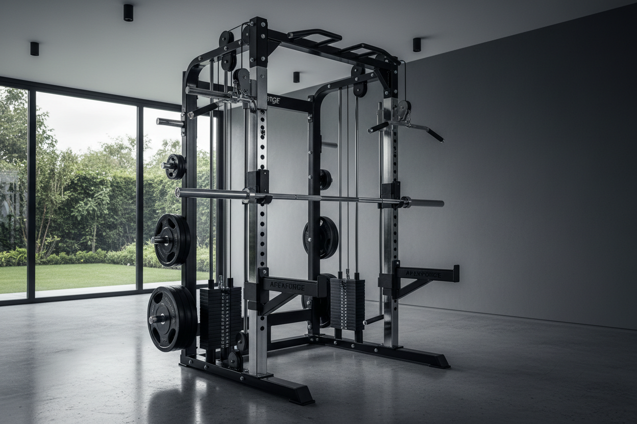 ApexForge All-in-One Smith Machine is built for athletes who demand premium, high-performance home gym equipment. Designed to feel like a commercial-grade showroom piece, it delivers stability, durability, and a disciplined training experience—without compromise.